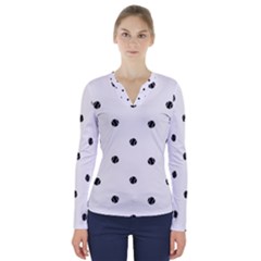 Black And White Baseball Print Pattern V-neck Long Sleeve Top by dflcprintsclothing