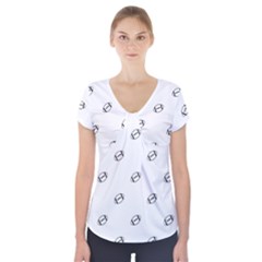 American Football Ball Motif Print Pattern Short Sleeve Front Detail Top by dflcprintsclothing