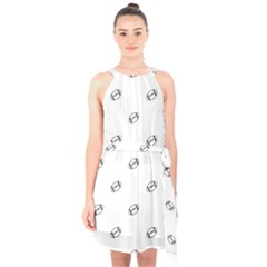 American Football Ball Motif Print Pattern Halter Collar Waist Tie Chiffon Dress by dflcprintsclothing