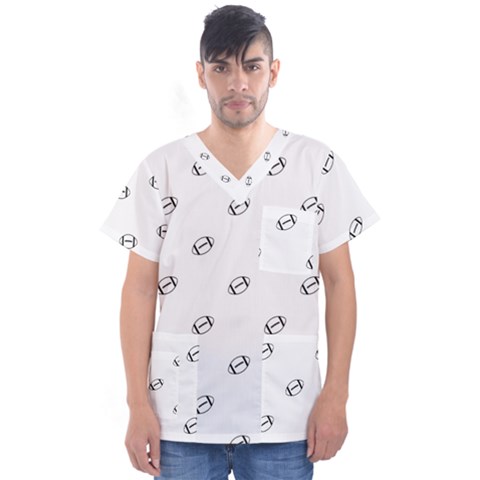 American Football Ball Motif Print Pattern Men s V-neck Scrub Top by dflcprintsclothing