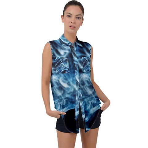 Cold Snap Sleeveless Chiffon Button Shirt by MRNStudios