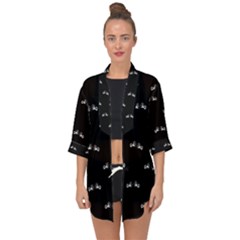 Black And White Boxing Motif Pattern Open Front Chiffon Kimono by dflcprintsclothing