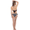 Striped black and grey colors pattern, silver geometric lines Cross Front Halter Bikini Set View2