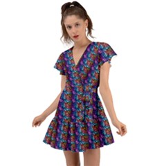 Abstract Illusion Flutter Sleeve Wrap Dress by Sparkle