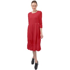 Amaranth Red & Black - Ruffle End Midi Chiffon Dress by FashionLane