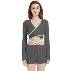 Beluga Grey & White - Velvet Wrap Crop Top And Shorts Set by FashionLane