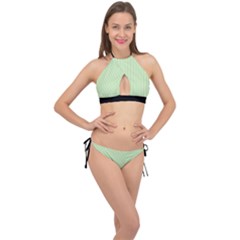 Tea Green & Black - Cross Front Halter Bikini Set by FashionLane