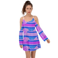 Fish Texture Blue Violet Module Kimono Sleeves Boho Dress by HermanTelo