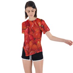 Colorful Strawberries At Market Display 1 Asymmetrical Short Sleeve Sports Tee by dflcprintsclothing