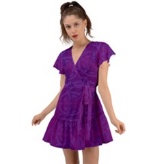 Cloister Advent Purple Flutter Sleeve Wrap Dress by HermanTelo