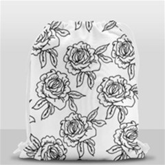 Line Art Black And White Rose Drawstring Bag (small) by MintanArt