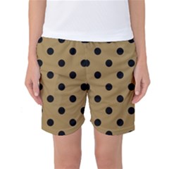 Large Black Polka Dots On Bronze Mist - Women s Basketball Shorts by FashionLane