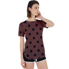 Large Black Polka Dots On Emperador Brown - Perpetual Short Sleeve T-shirt by FashionLane