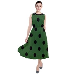 Large Black Polka Dots On Basil Green - Round Neck Boho Dress by FashionLane