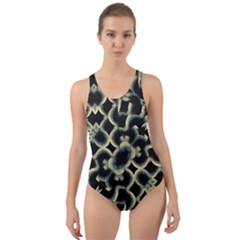 Dark Interlace Motif Mosaic Pattern Cut-out Back One Piece Swimsuit by dflcprintsclothing
