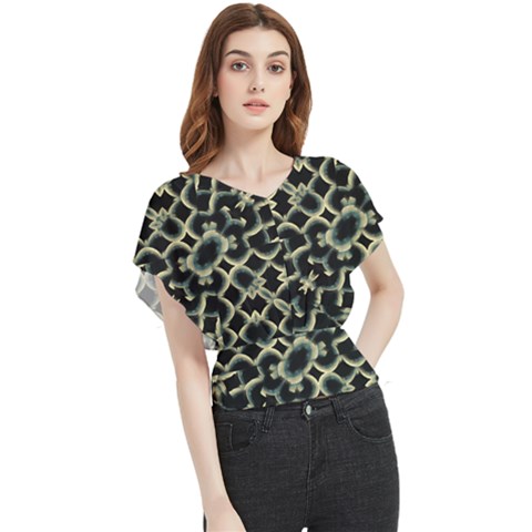Dark Interlace Motif Mosaic Pattern Butterfly Chiffon Blouse by dflcprintsclothing