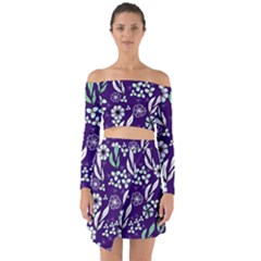 Floral Blue Pattern Off Shoulder Top With Skirt Set by MintanArt