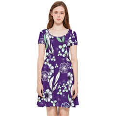 Floral Blue Pattern Inside Out Cap Sleeve Dress by MintanArt
