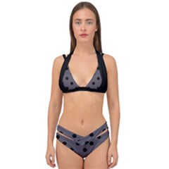 Large Black Polka Dots On Dark Smoke Grey - Double Strap Halter Bikini Set by FashionLane