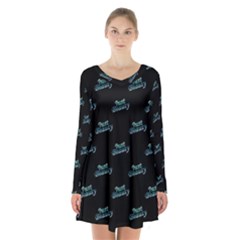 Just Beauty Words Motif Print Pattern Long Sleeve Velvet V-neck Dress by dflcprintsclothing