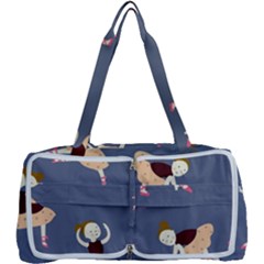 Cute  Pattern With  Dancing Ballerinas On The Blue Background Multi Function Bag by EvgeniiaBychkova
