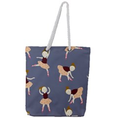 Cute  Pattern With  Dancing Ballerinas On The Blue Background Full Print Rope Handle Tote (large) by EvgeniiaBychkova