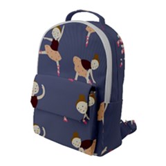 Cute  Pattern With  Dancing Ballerinas On The Blue Background Flap Pocket Backpack (large) by EvgeniiaBychkova