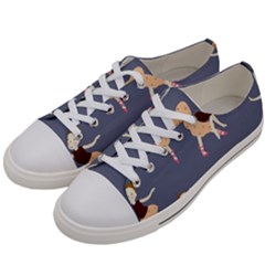 Cute  Pattern With  Dancing Ballerinas On The Blue Background Women s Low Top Canvas Sneakers by EvgeniiaBychkova