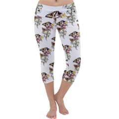 Butterflies On Peonies - By Larenard Capri Yoga Leggings by LaRenard