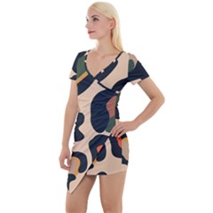 Exotic Leopard Skin Design Short Sleeve Asymmetric Mini Dress by ArtsyWishy