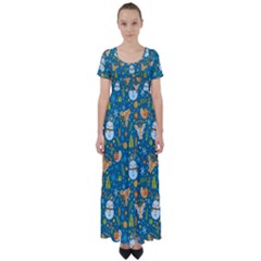 Snowman Deer Snowman Deer High Waist Short Sleeve Maxi Dress by designsbymallika