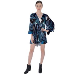Beautiful Blue Butterflies  V-neck Flare Sleeve Mini Dress by ArtsyWishy