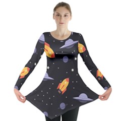 Cosmos Rockets Spaceships Ufos Long Sleeve Tunic  by Amaryn4rt