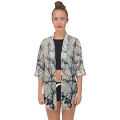 Black And White Botanical Motif Artwork 2 Open Front Chiffon Kimono by dflcprintsclothing