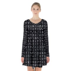 Alchemical Symbols - Collected Inverted Long Sleeve Velvet V-neck Dress by WetdryvacsLair