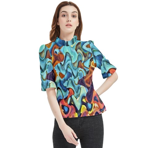 Abstrait Frill Neck Blouse by sfbijiart