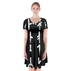 Medieval Runes Collected Inverted Complete Short Sleeve V-neck Flare Dress by WetdryvacsLair