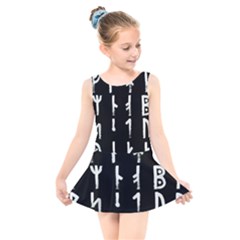 Medieval Runes Collected Inverted Complete Kids  Skater Dress Swimsuit by WetdryvacsLair