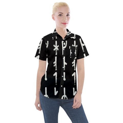 Medieval Runes Collected Inverted Complete Women s Short Sleeve Pocket Shirt by WetdryvacsLair