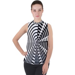 Nine Bar Monochrome Fade Squared Wheel Mock Neck Chiffon Sleeveless Top by WetdryvacsLair