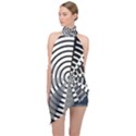 Nine Bar Monochrome Fade Squared Wheel Halter Asymmetric Satin Top View1