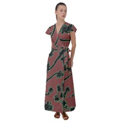 Tropical Style Floral Motif Print Pattern Flutter Sleeve Maxi Dress by dflcprintsclothing