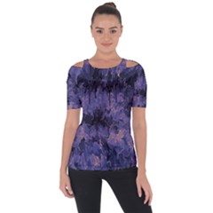 Purple And Yellow Abstract Shoulder Cut Out Short Sleeve Top by Dazzleway