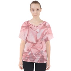 Coral Colored Hortensias Floral Photo V-neck Dolman Drape Top by dflcprintsclothing