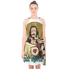 Buddy Christ Halter Collar Waist Tie Chiffon Dress by Valentinaart