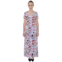 Menaki Cat Pattern High Waist Short Sleeve Maxi Dress by designsbymallika