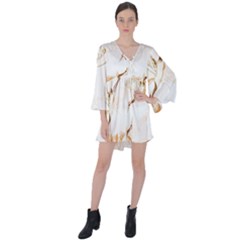 Birds And Flowers  V-neck Flare Sleeve Mini Dress by Sobalvarro