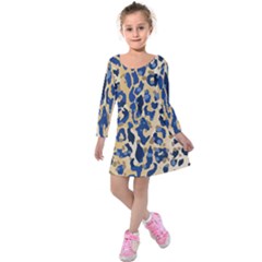 Leopard Skin  Kids  Long Sleeve Velvet Dress by Sobalvarro