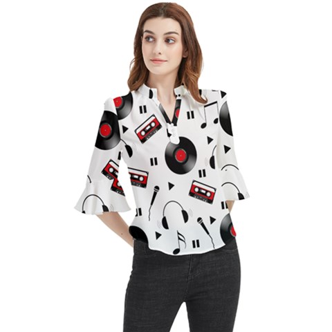 Music Life Loose Horn Sleeve Chiffon Blouse by Valentinaart