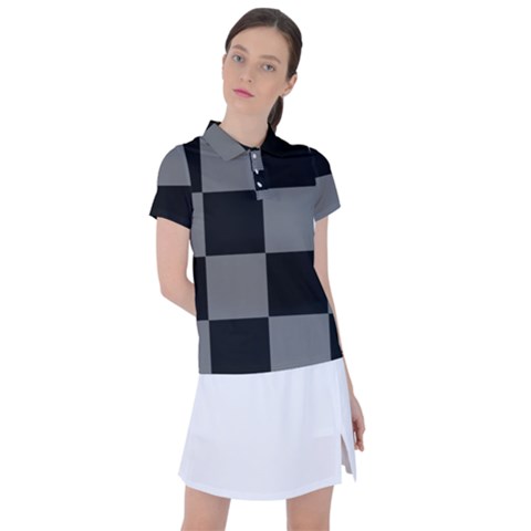 Black Gingham Check Pattern Women s Polo Tee by yoursparklingshop